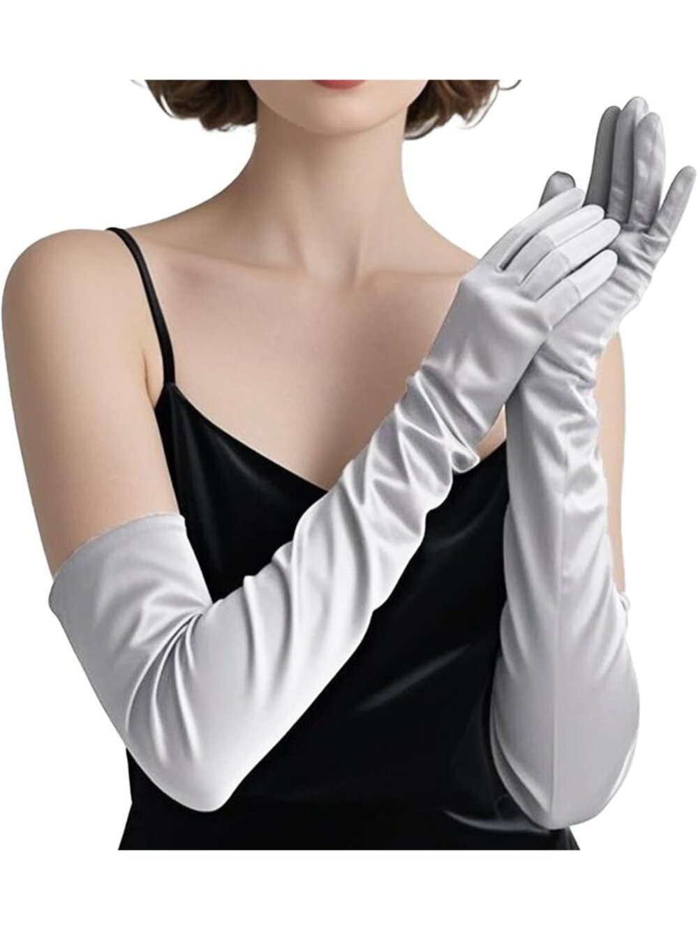 Women's Gray Elbow Length Opera Tea Party Extra Long Flapper Gloves